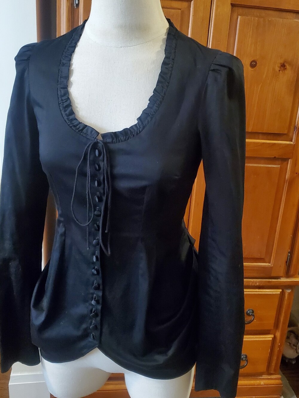 Vintage Betsey Johnson Black Bustle Blouse Goth Vampy Steam punk Cotton Y2K - Picture 7 of 16